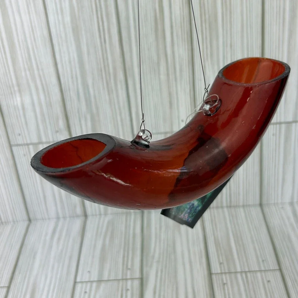 Handmade Red Glass Hummingbird Bird Feeder Original Unique Shape Round Tube